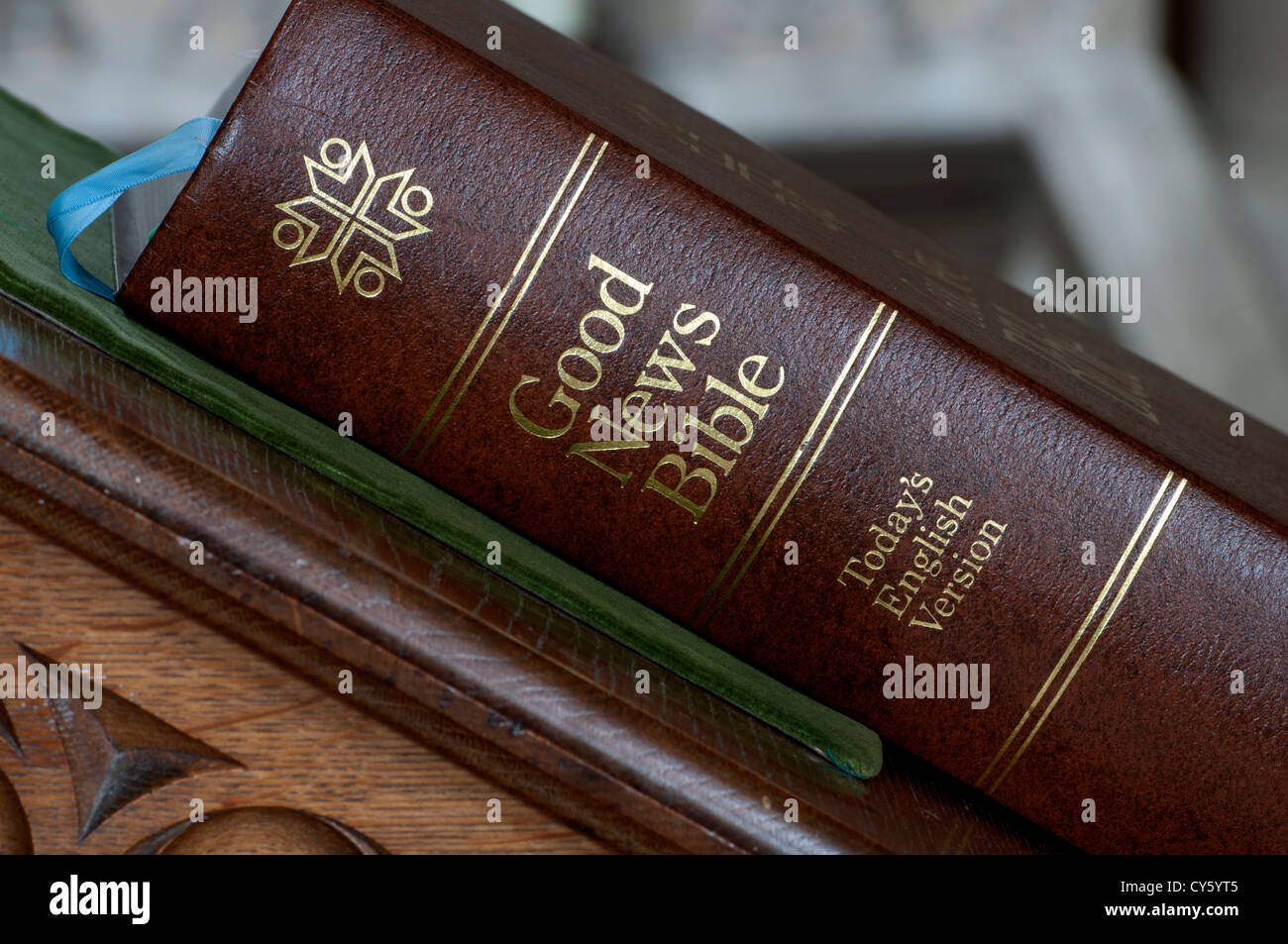 Good News Bible in St Martin`s Church, Sandford St. Martin, Oxfordshire, UK Stock Photo
